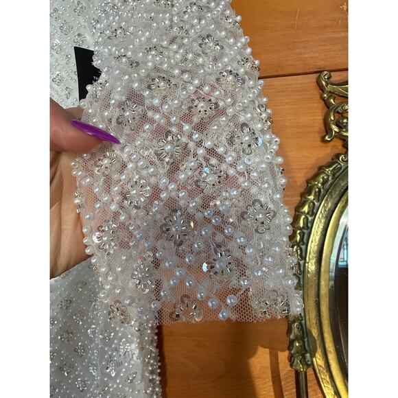 NWT Lulus Glowing Charisma White Sequin Pearl Mesh Long Sleeve Dress Bride Sz XL - Picture 4 of 11